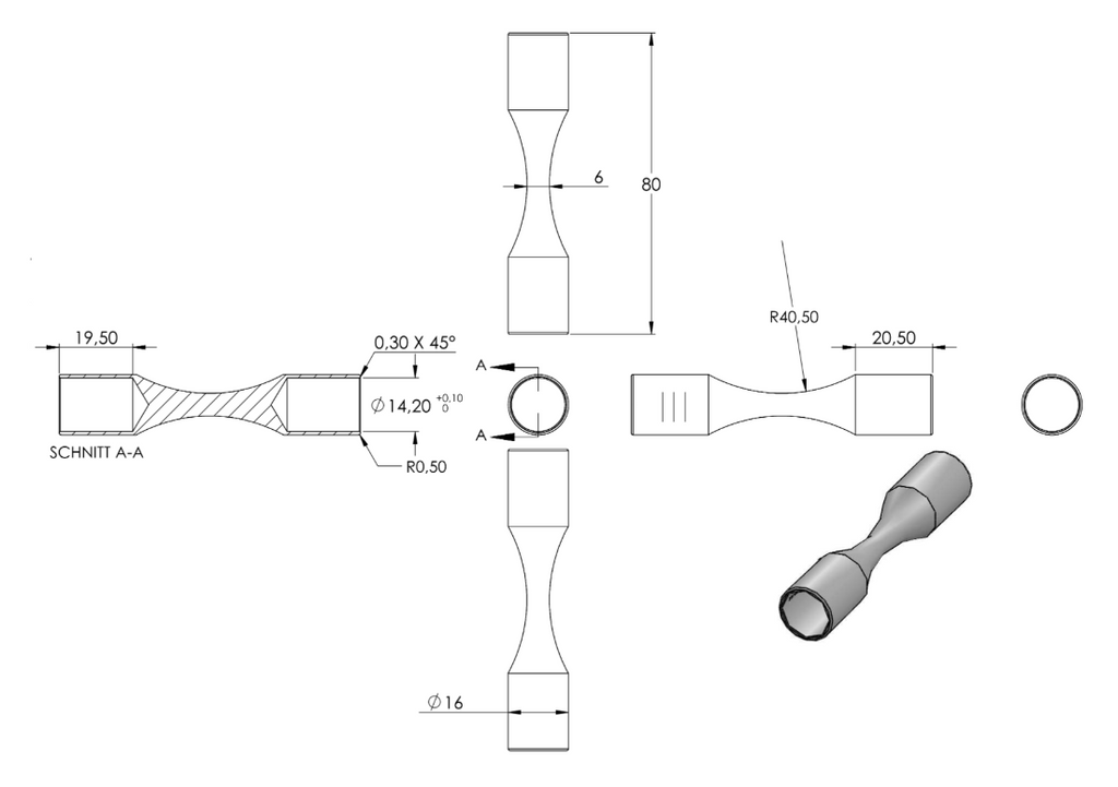 Zeichnung Stabverbinderfür  Rundstäbe mit  Ø 14 mm