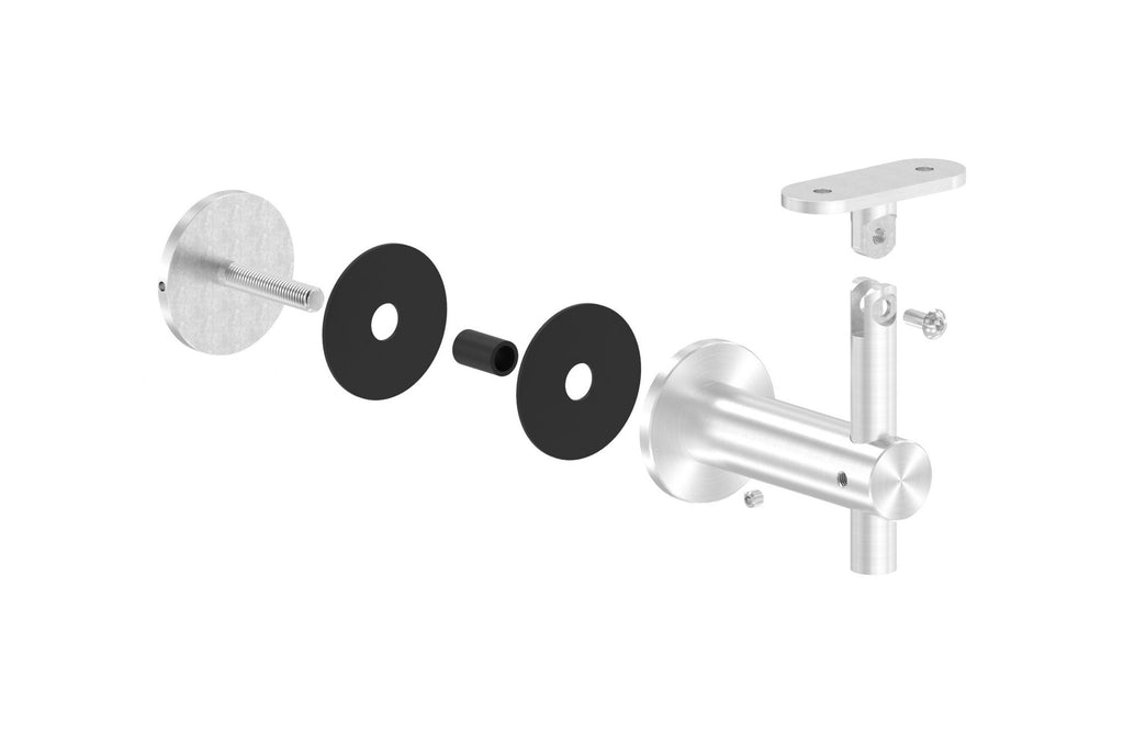 höhenverstellbarer Handlaufhalter für Glas, mit Gelenk und Halteplatte, V2A