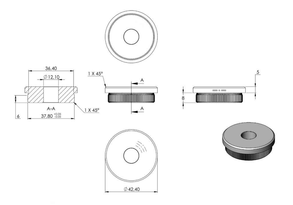 Zeichnung Rohrabschlussstopfen für Rohr Ø 42,4 x 2,5 mm