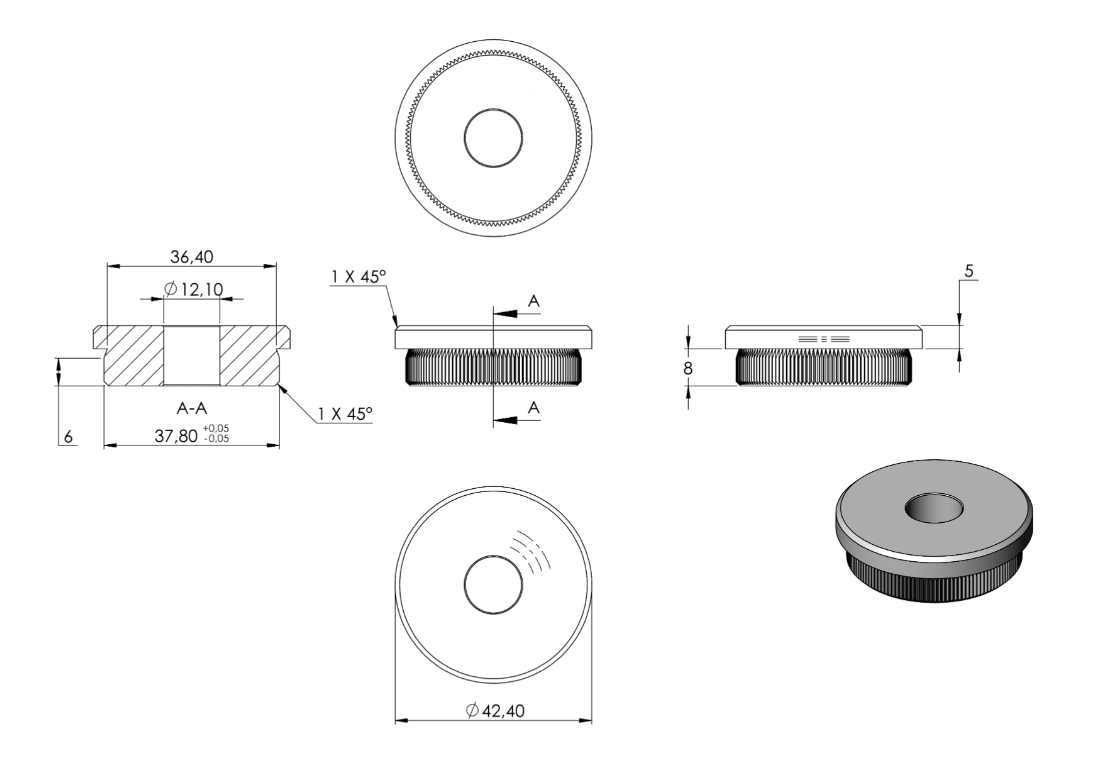 Zeichnung Rohrabschlussstopfen für Rohr Ø 42,4 x 2,5 mm