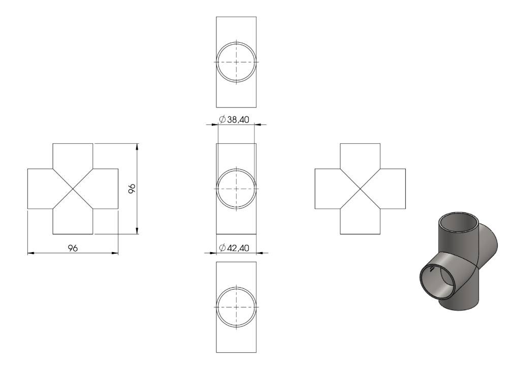 Zeichnung Kreuzstück Ø 42,4 mm