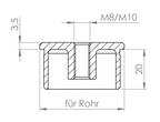 Edelstahl-Stopfen zum Einkleben, flach, hohl, mit Innengewinde M8 / M10, V2A