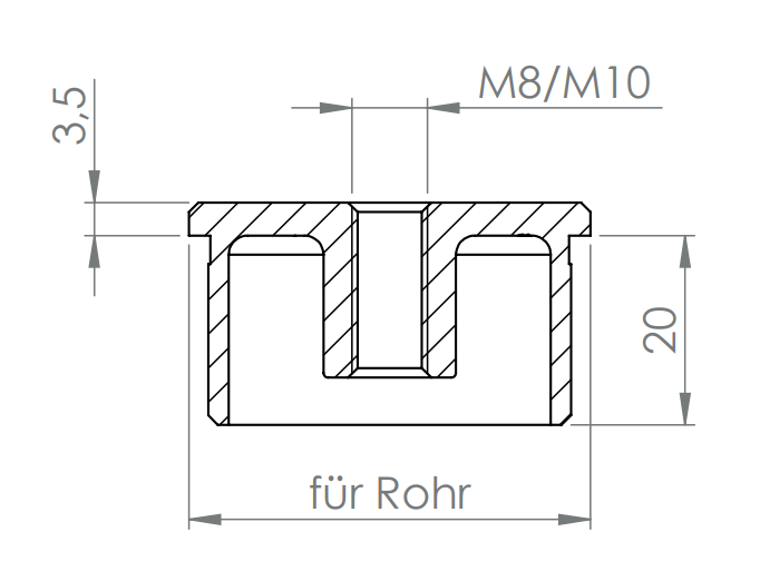 Edelstahl-Stopfen zum Einkleben, flach, hohl, mit Innengewinde M8 / M10, V2A