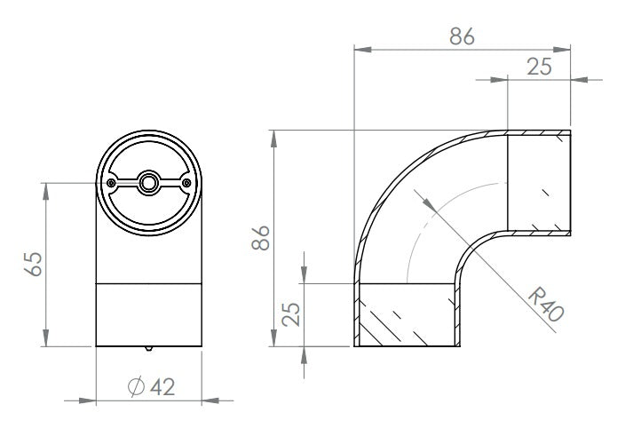 Rohrbogen 90° für Holzhandlauf Ø 42 mm, V2A