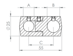 Doppelquerstabhalter ∅ 25 mm, mit 2 Bohrungen, zum Befestigen von Füllstäben, V2A