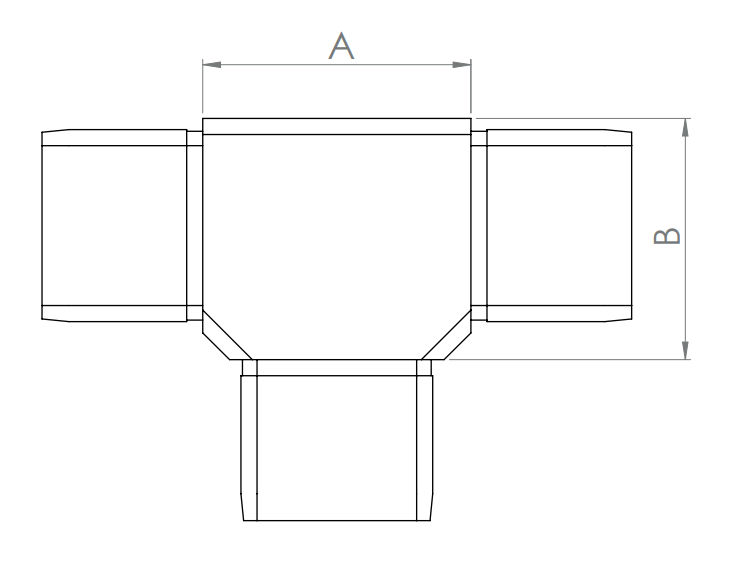 Edelstahl T-Verbinder mit 3 gleichen Abgängen, für Quadratrohre, zum Stecken, V2A / V4A