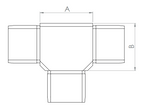 Edelstahl T-Verbinder mit 3 gleichen Abgängen, für Quadratrohre, zum Stecken, V2A / V4A