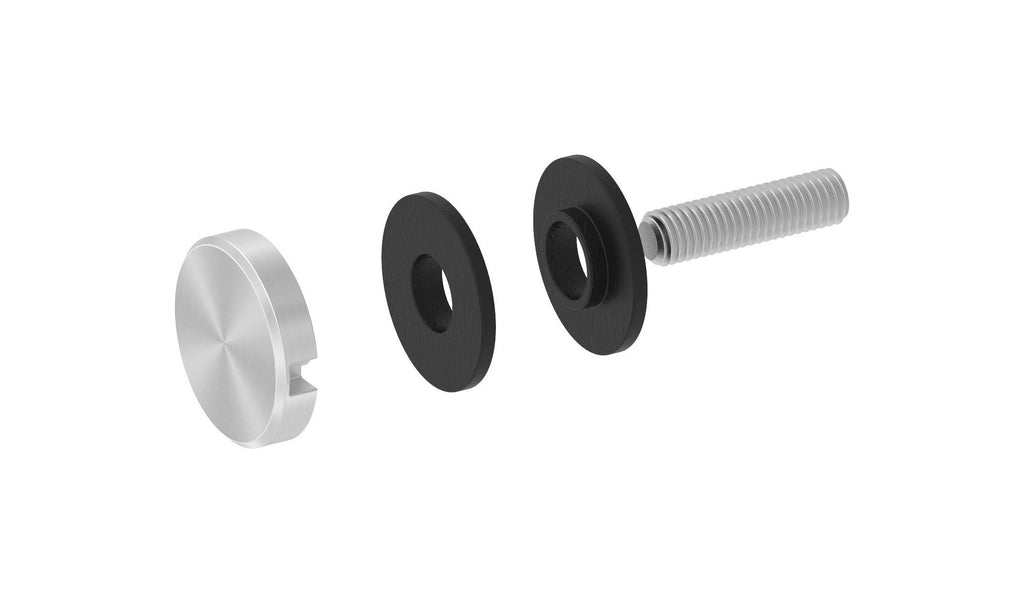 BRENK-fix® Glaspunkthalter Ø 30 mm, mit Gewindestift und Gummipaar / Alu, V2A, V4A