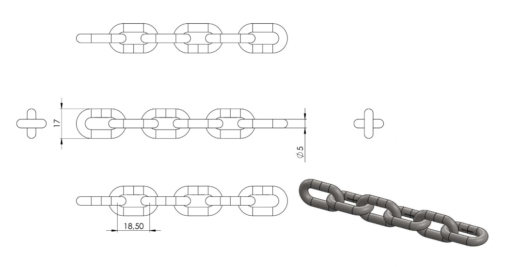 Zeichnung Edelstahlkette kurzgliedrig Ø 5 mm