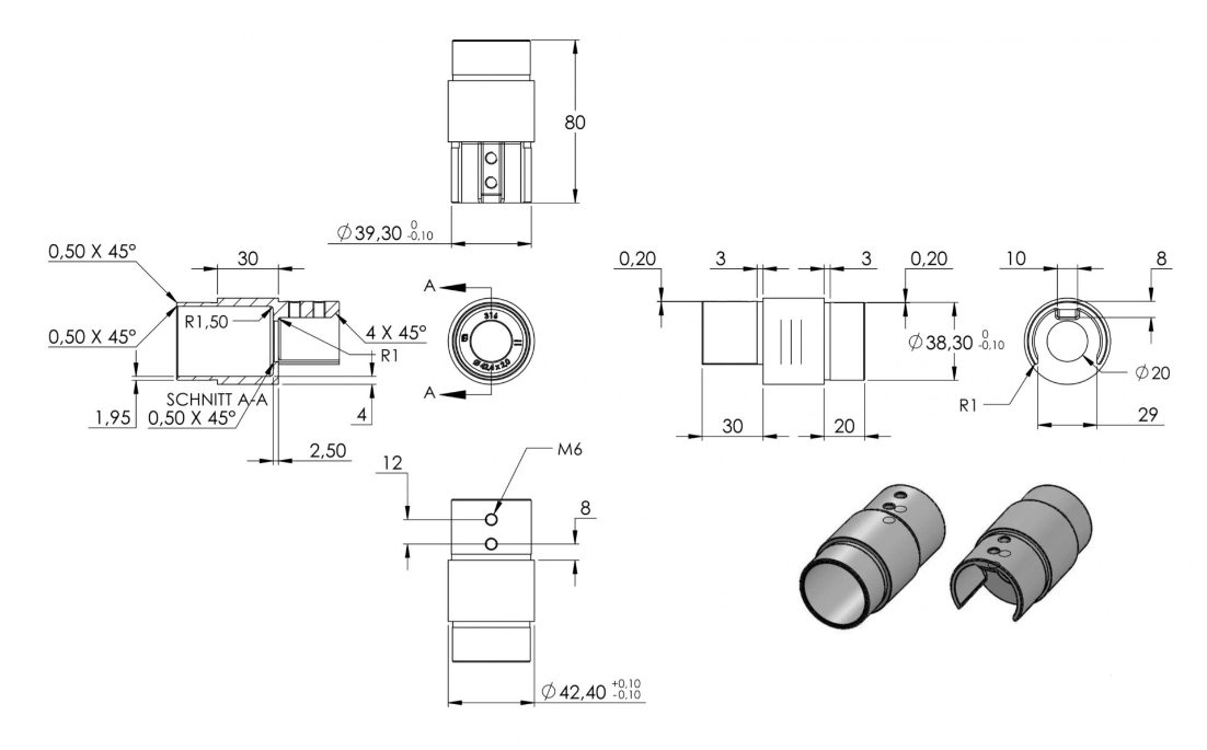 Nutrohr-Adapter auf Rohr Ø 42,4 mm, V4A