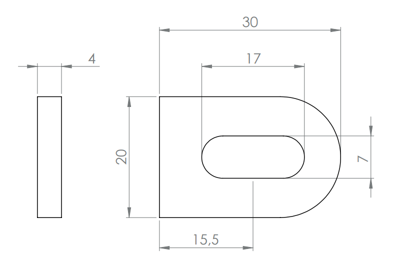 Edelstahl Anschweißlasche 30 x 20 x 4 mm, geschliffen, mit Langloch, V2A