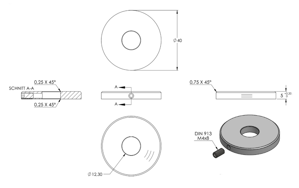 Zeichnung Ronde Ø 40 x 5 mm