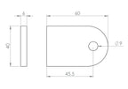 Edelstahl Anschweißlasche 60 x 40 x 6 mm, geschliffen, mit Rundloch, V2A