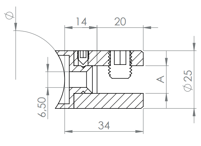 Querstab-Plattenhalter für Plattenstärke 4,0 - 10,76 mm, mit Durchgangsbohrung, V2A