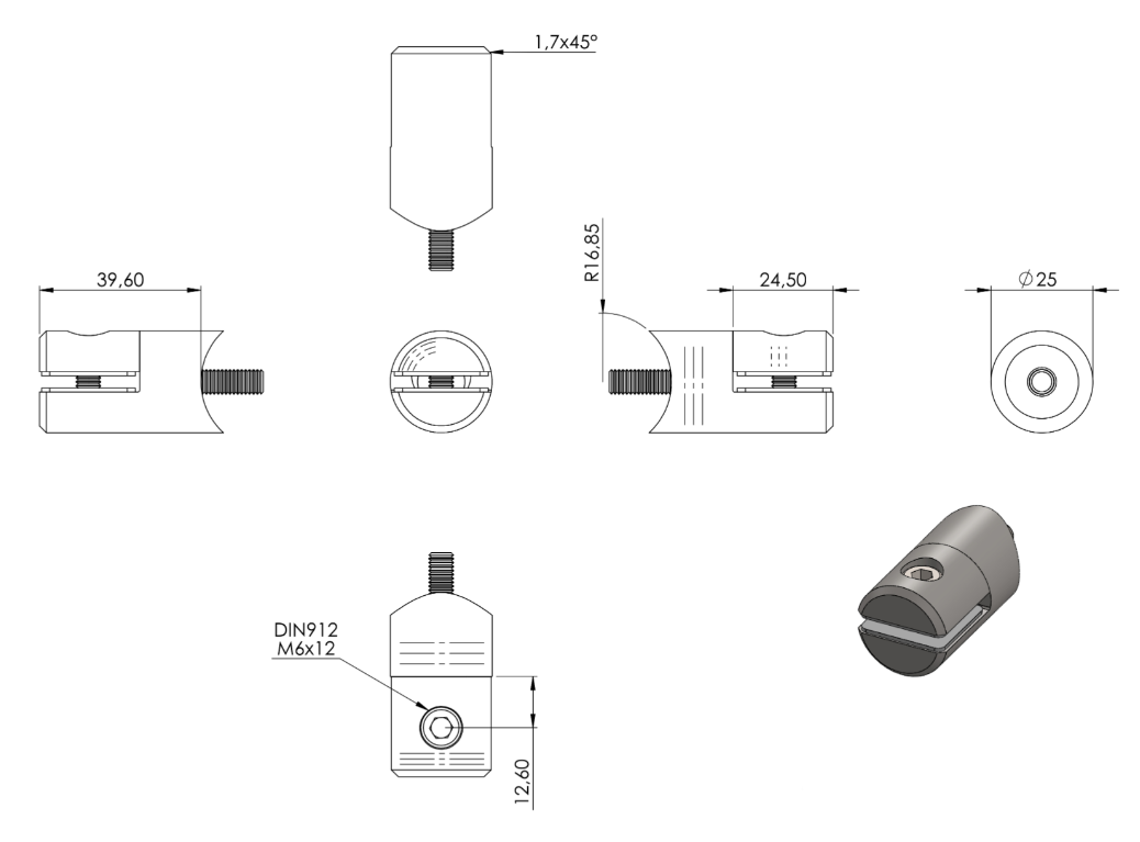 Zeichnung Blechhalter Anschluss Ø 33,7 mm