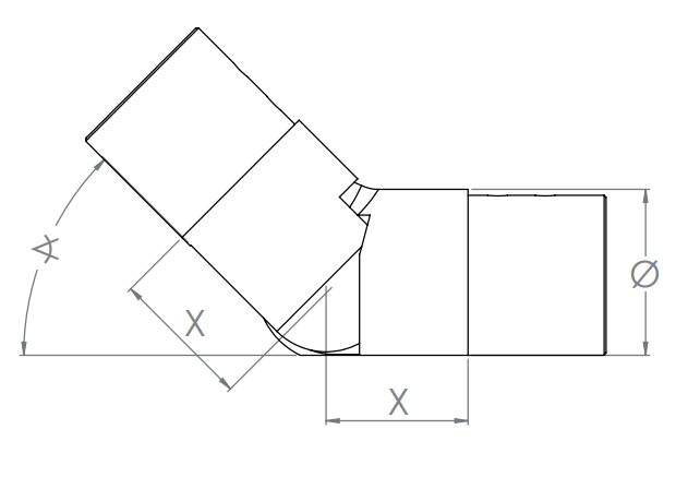 flexibler Verbinder für Rund-Nutrohr, aufwärts 25-55°, V2A / V4A