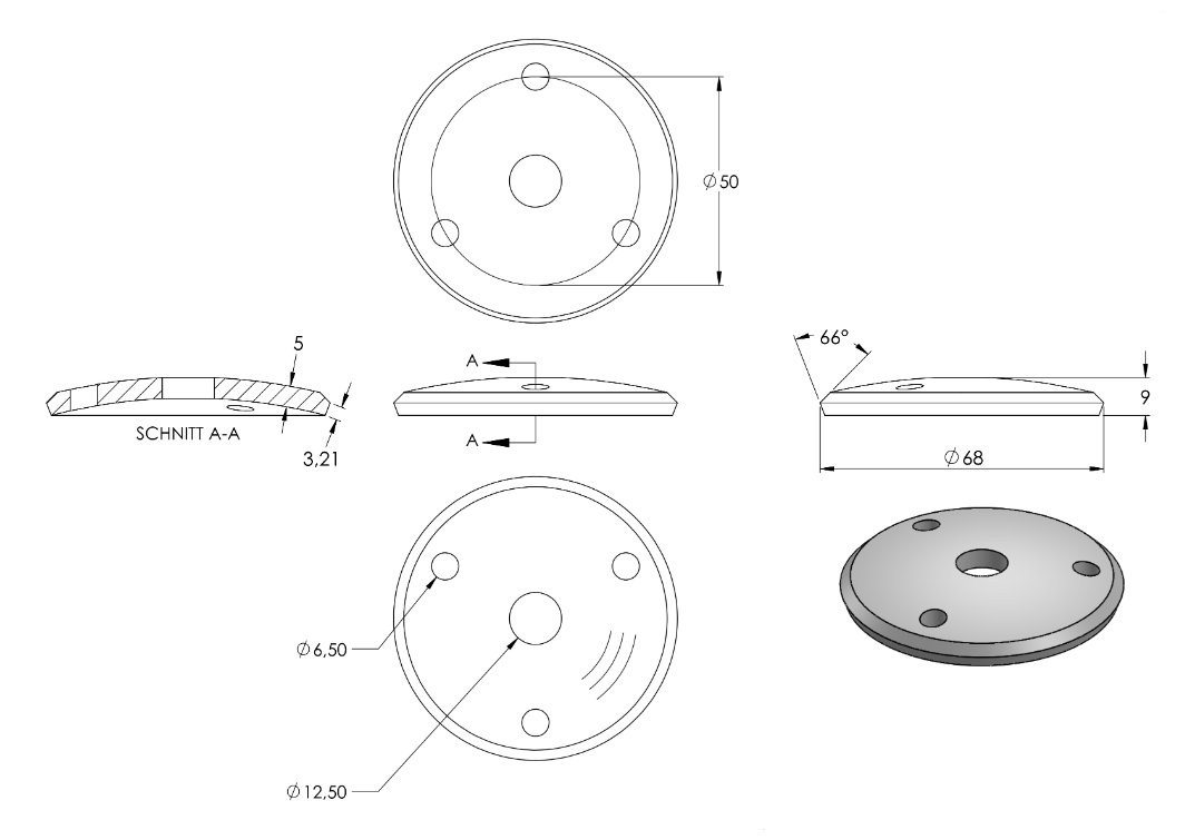 Zeichnung Ronde gewölbt Ø 68 mm