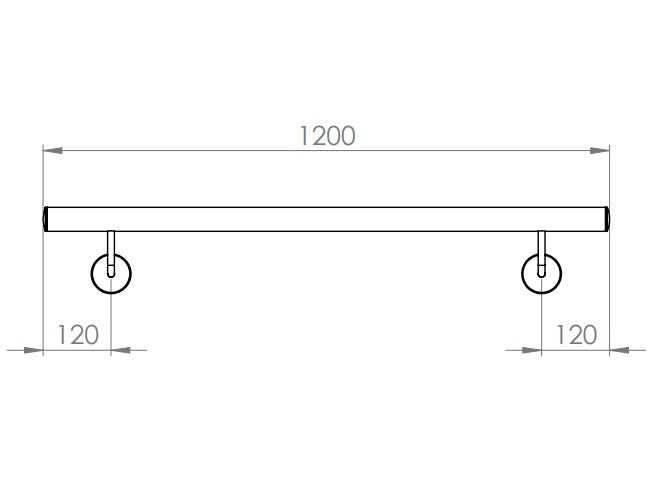 Handlauf montagefertig, Länge 1200 mm, mit 2 Handlaufhaltern und Endkappen, V2A