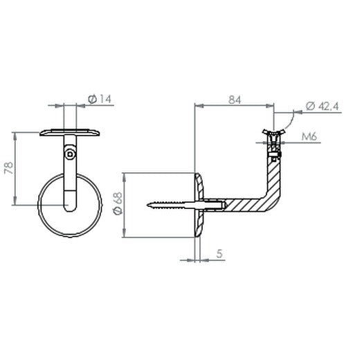 Handlaufhalter mit Gelenk, Stockschraube und Anschlussplatte, zum Anschrauben des Handlaufs, V2A