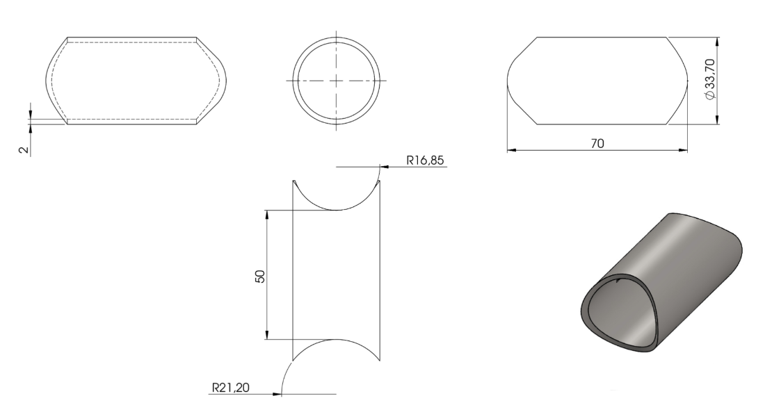 Zeichnung Rohrverbindungsstück von Ø 33,7 auf Ø 42,4 mm