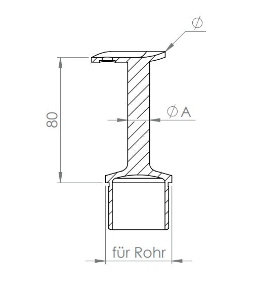 Handlaufstütze Edelstahl aus einem Stück, mit Handlaufanschlussplatte 135°, V2A / V4A