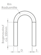 Edelstahl Rohrbogen 180° mit Bogenauslauf ca. 200 mm, V2A