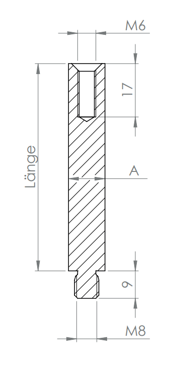 Stift Edelstahl, 1 x Außengewinde, 1 x Innengewinde, V2A