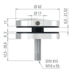Glaspunkthalter Ø 62 mm, Klemmbereich 6.0 - 21.52 mm, V2A