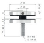 Glaspunkthalter Ø 62 mm, Klemmbereich 6.0 - 21.52 mm, V2A