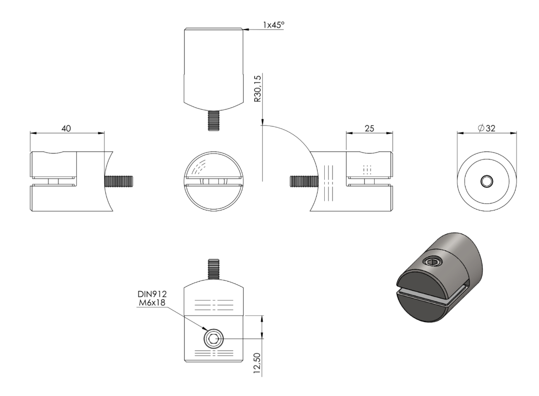 Zeichnung Blechhalter Anschluss Ø 60,3 mm