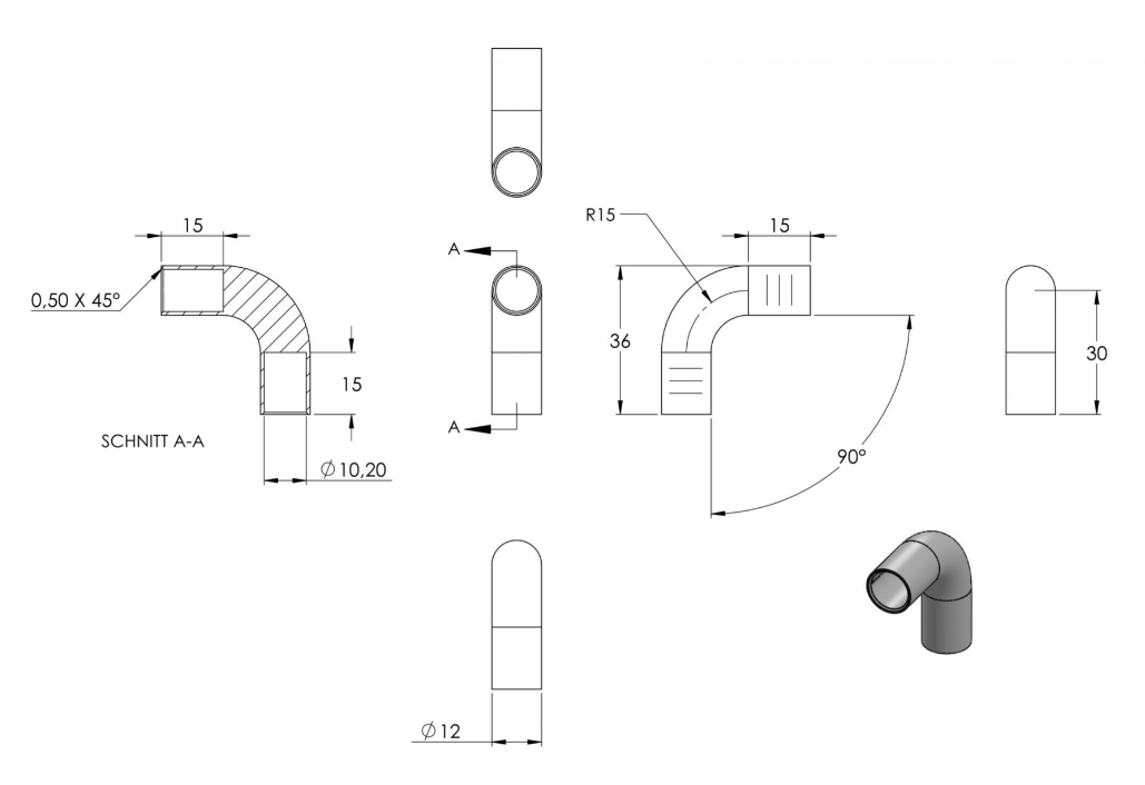 Zeichnung Rundstabverbinder für Stäbe mit Ø 10 mm