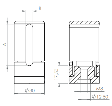 BRENK-fix® Grundhalter für Flachstäbe, mit Innengewinde M8 / Aluminium, V2A