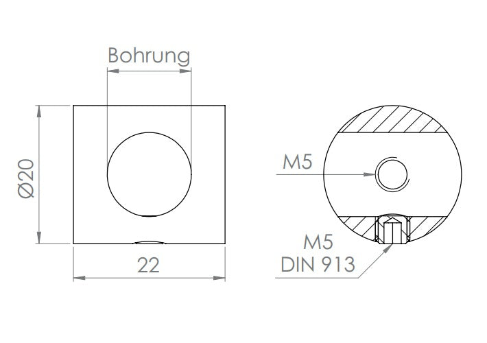 Edelstahl Querstabhalter zur Montage zwischen 2 Flacheisen, V2A