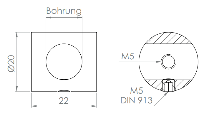 Edelstahl Querstabhalter zur Montage zwischen 2 Flacheisen, V2A