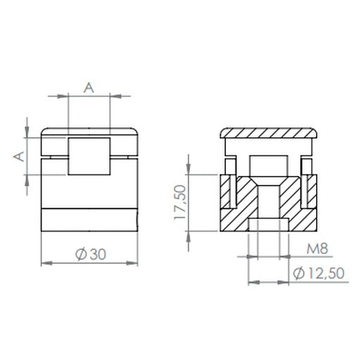 BRENK-fix® Grundhalter für Vierkantstäbe 12 x 12 mm, mit Innengewinde M8 / Alu, V2A