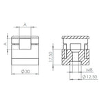 BRENK-fix® Grundhalter für Vierkantstäbe 12 x 12 mm, mit Innengewinde M8 / Alu, V2A
