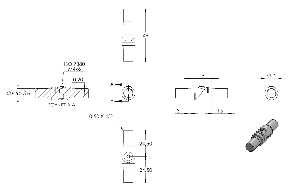 Rohrverbinder zum Stecken oder Kleben mit Gelenk, verstellbar 0 - 100°, für Rohr 12 x 1,5 mm, V2A