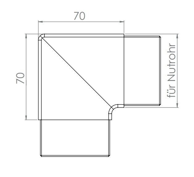 Eckbogen horizontal / Verlaufsecke 90° für Rechteck-Nutrohr 60 x 40 x 1,5 mm, V2A