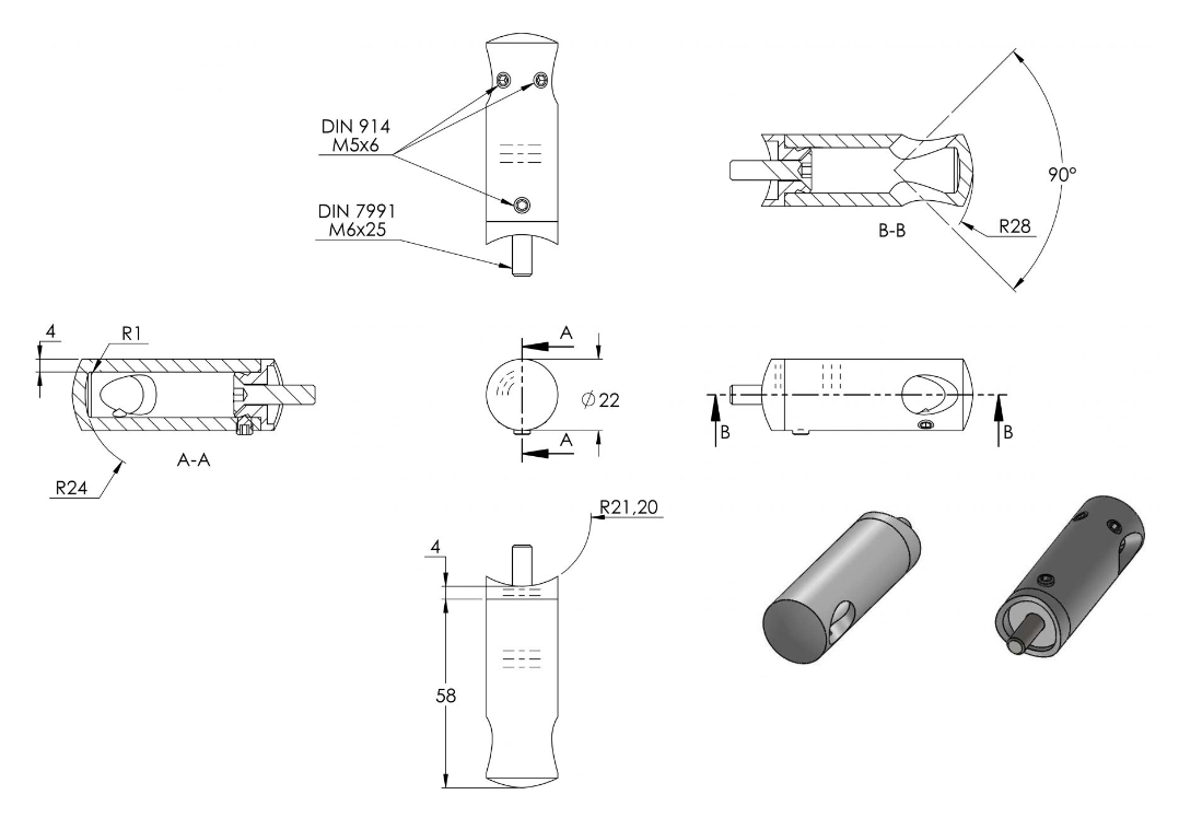 Querstabhalter Ø 22 mm, für 90° Innenecke, mit Durchgangsbohrung, V2A / V4A