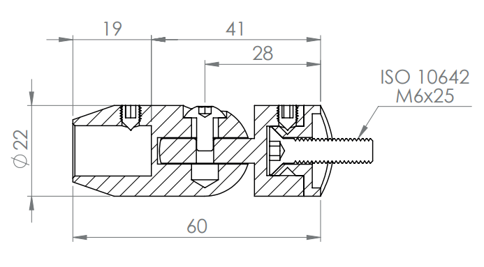 Querstabhalter mit Gelenk, für Gurtstäbe, mit Bohrung vorne, V2A