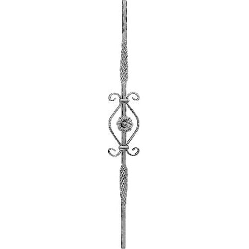 Zierstab 12x12mm, geschmiedet, H: 950mm, Rosette mittig (einseitig)