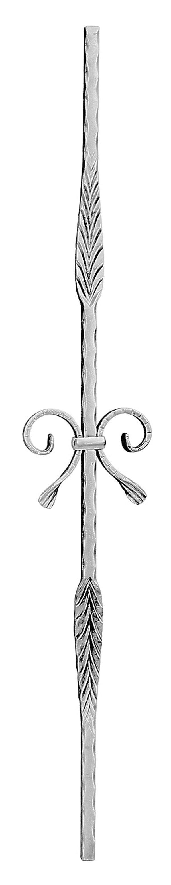 Zierstab 12x12mm, geschmiedet, H: 900mm, Schnecken mittig