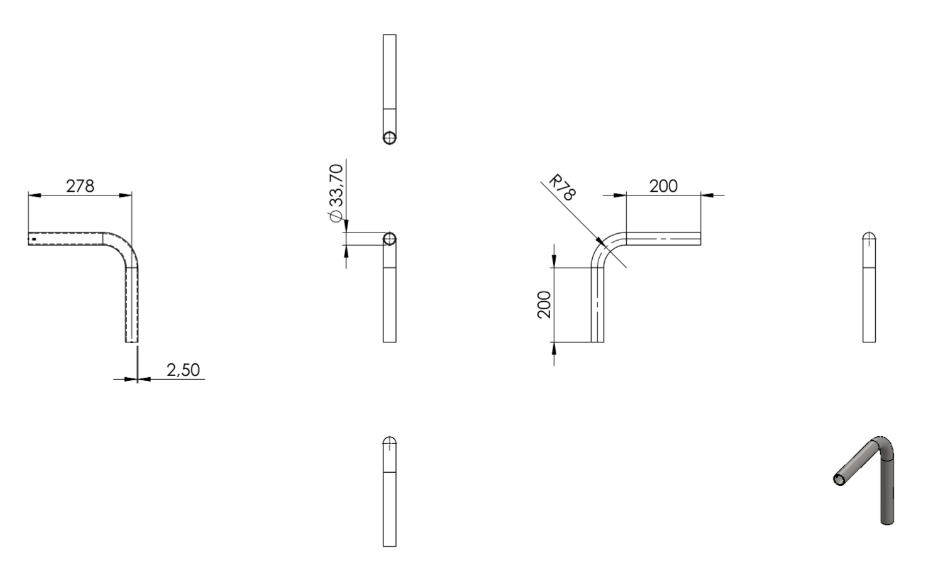 Zeichnung Rohrbogen Ø 33,7 mm