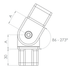 Edelstahl Verbinder für Quadratrohre mit Gelenk, zum Einstecken ins Rohr, V2A / V4A