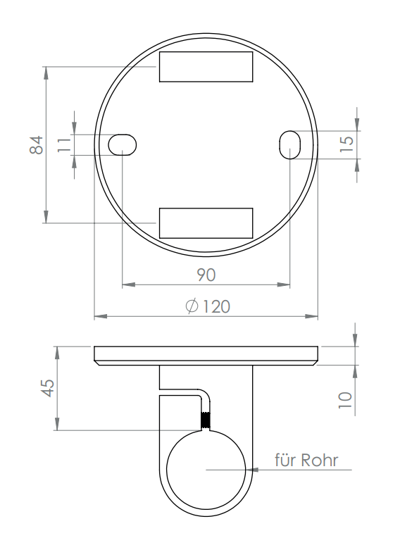 Edelstahl Wandbefestigung für Geländerpfosten zum Spannen, Platte 120 x 120 x 10 mm, V2A / V4A