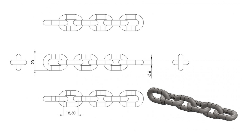 Zeichnung Edelstahlkette kurzgliedrig Ø 6 mm