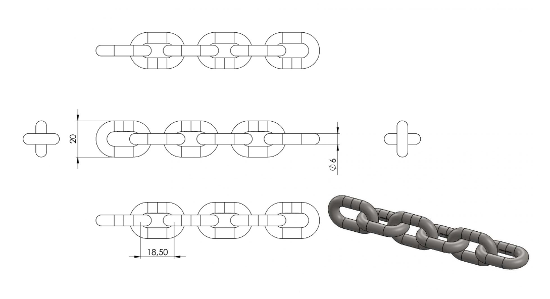 Zeichnung Edelstahlkette kurzgliedrig Ø 6 mm