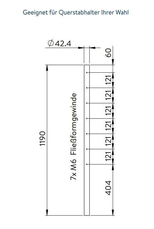 Edelstahlpfosten, mit 7 x M6 Fließformgewinde einseitig (z.B. für Querstabhalter), V2A