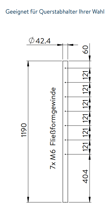 Edelstahlpfosten, mit 7 x M6 Fließformgewinde einseitig (z.B. für Querstabhalter), V2A