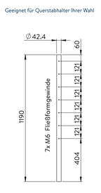 Edelstahlpfosten, mit 7 x M6 Fließformgewinde einseitig (z.B. für Querstabhalter), V2A